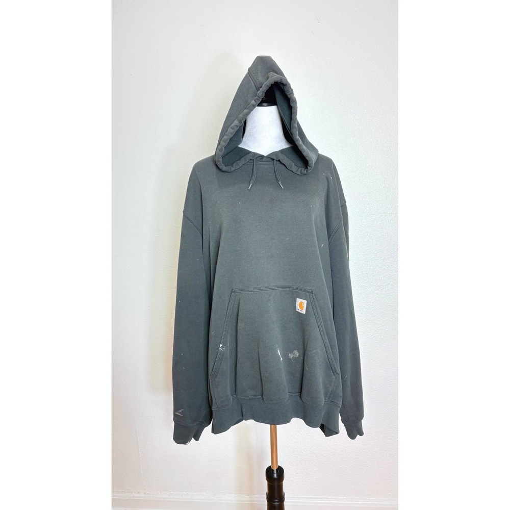 Carthartt Grey Classic Fit Hoodie Sweater‎ Thrashed Men Size 2XL Grunge Faded